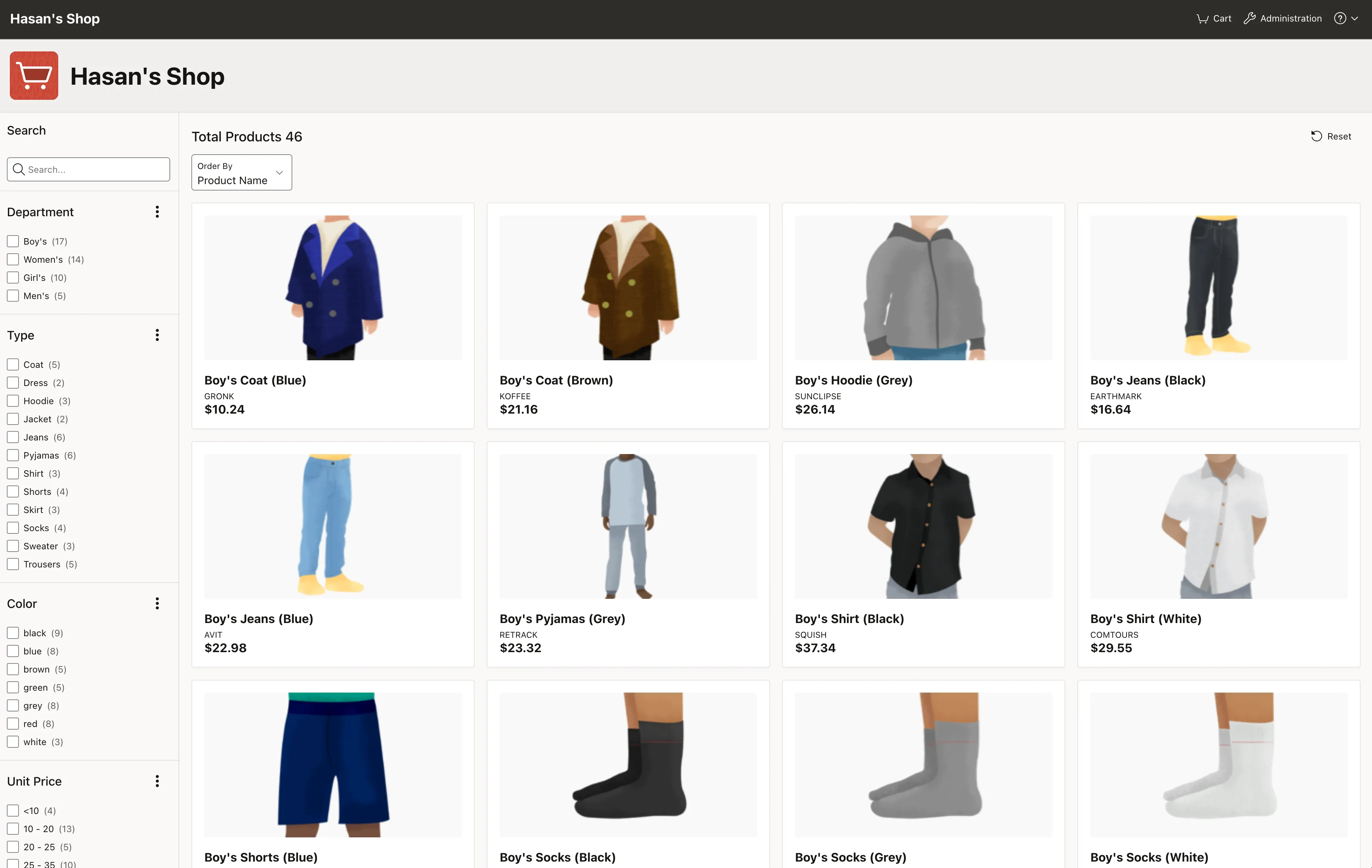 APEX demo - online shop